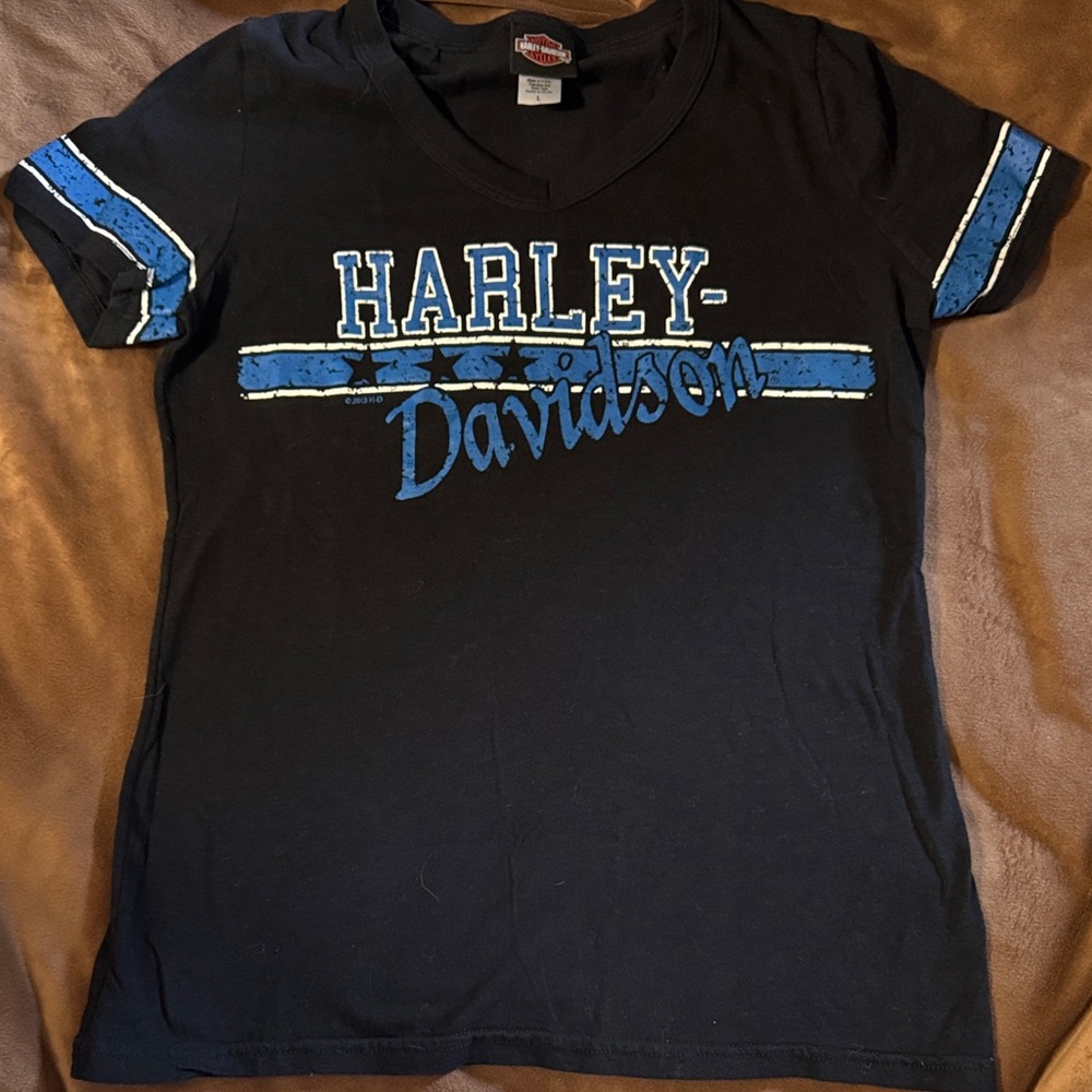 Harley-Davidson Black Tee with Blue Stripes
